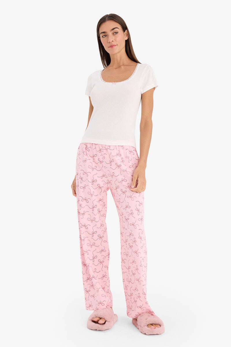 DeFacto Pink Woman Top Bottom 2 Piece Pajama Set Casual - Image 1